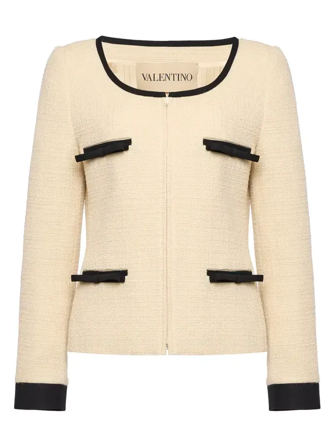 Bow-Detailed Wool-Blend Tweed Jacket
