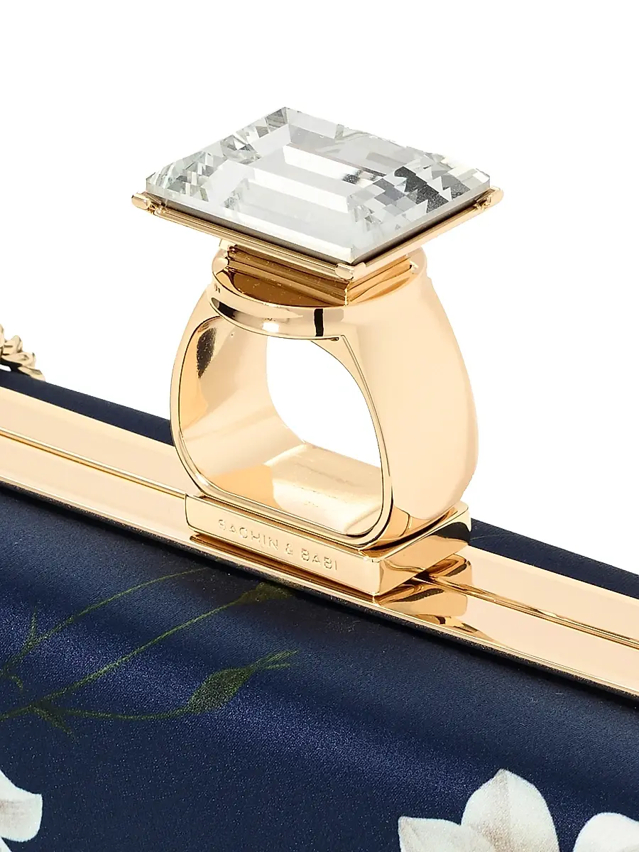 Sachin & Babi Women's On The Rocks Printed Satin Clutch - Navy Narcissus | Thumbnail 4 Sachin & Babi Women's On The Rocks Printed Satin Clutch - Navy Narcissus | Thumbnail 4