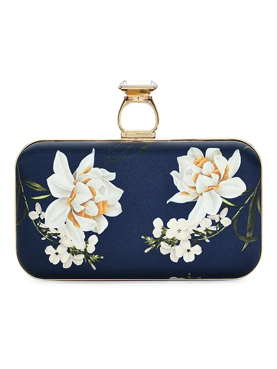 Women's On The Rocks Printed Satin Clutch - Navy Narcissus Women's On The Rocks Printed Satin Clutch - Navy Narcissus