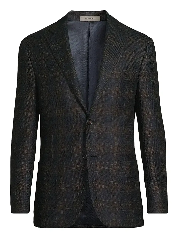 Men's Windowpane Wool Single-Breasted Blazer Men's Windowpane Wool Single-Breasted Blazer