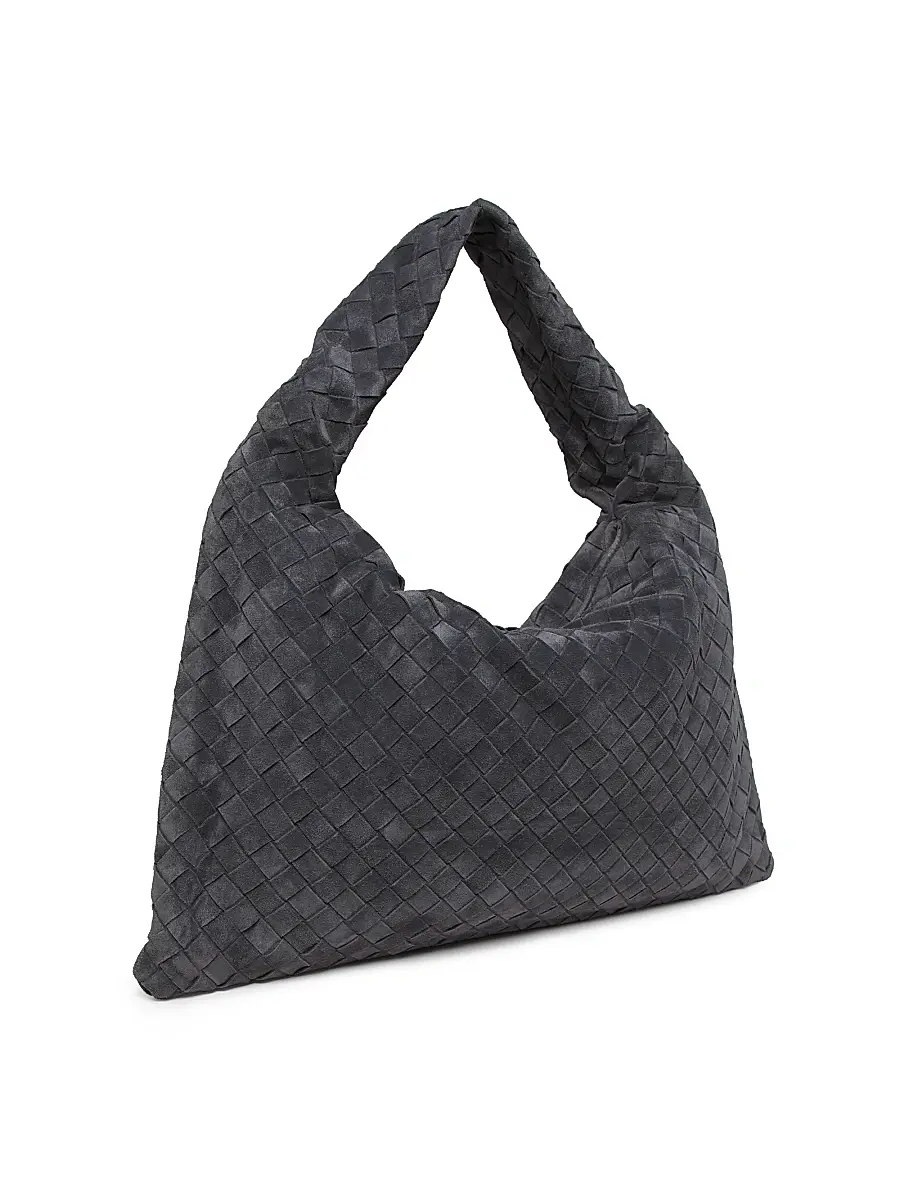 Bottega Veneta Women's Hop Intrecciato Suede Hobo Bag - Graphite Brass | Thumbnail 3 Bottega Veneta Women's Hop Intrecciato Suede Hobo Bag - Graphite Brass | Thumbnail 3