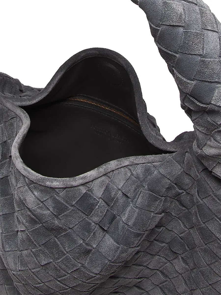 Bottega Veneta Women's Hop Intrecciato Suede Hobo Bag - Graphite Brass | Thumbnail 4 Bottega Veneta Women's Hop Intrecciato Suede Hobo Bag - Graphite Brass | Thumbnail 4