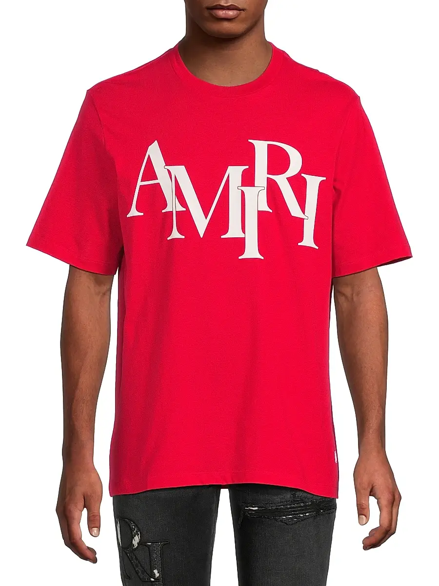 Amiri Men's Staggered Logo Cotton T-Shirt - Red | Thumbnail 3 Amiri Men's Staggered Logo Cotton T-Shirt - Red | Thumbnail 3