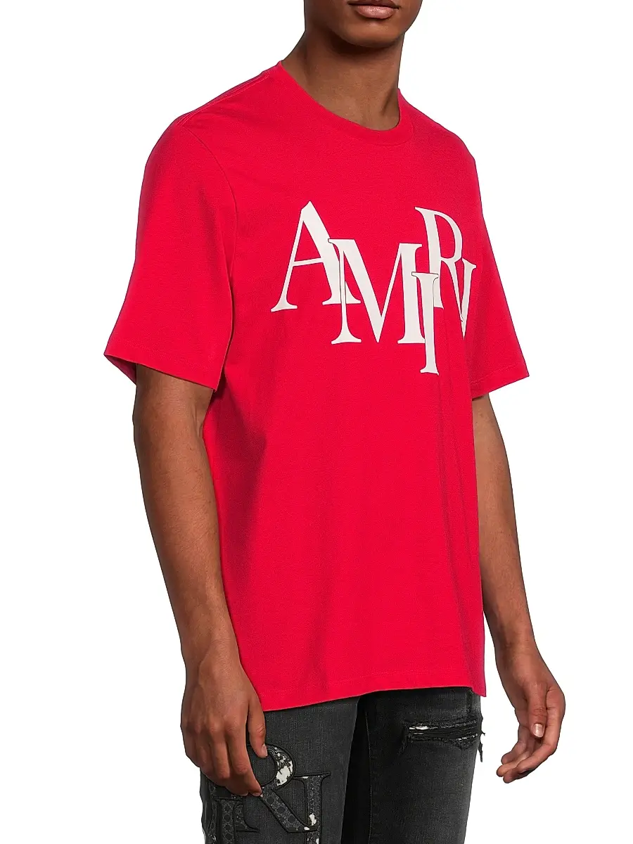 Amiri Men's Staggered Logo Cotton T-Shirt - Red | Thumbnail 4 Amiri Men's Staggered Logo Cotton T-Shirt - Red | Thumbnail 4