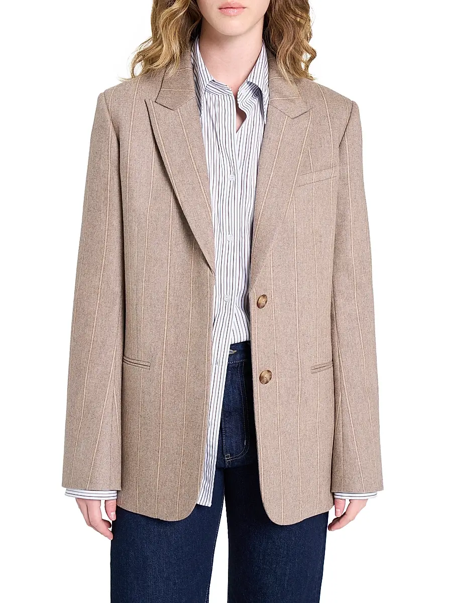 TWP Women's Sweet Pea Striped Wool-Blend Blazer - Timber Wolf Multi | Thumbnail 3 TWP Women's Sweet Pea Striped Wool-Blend Blazer - Timber Wolf Multi | Thumbnail 3