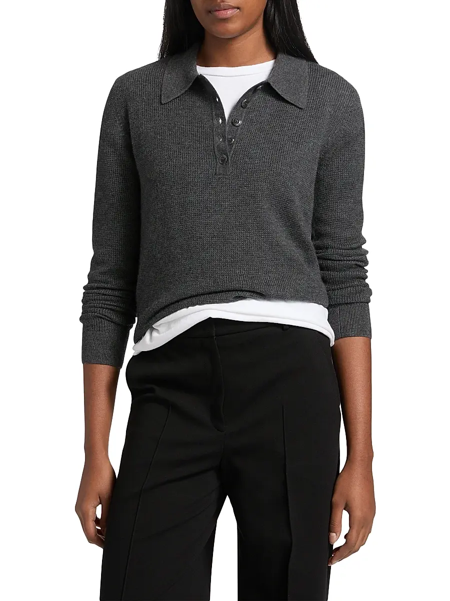 TWP Women's Jorden Cashmere Polo Top - Charcoal | Thumbnail 3 TWP Women's Jorden Cashmere Polo Top - Charcoal | Thumbnail 3
