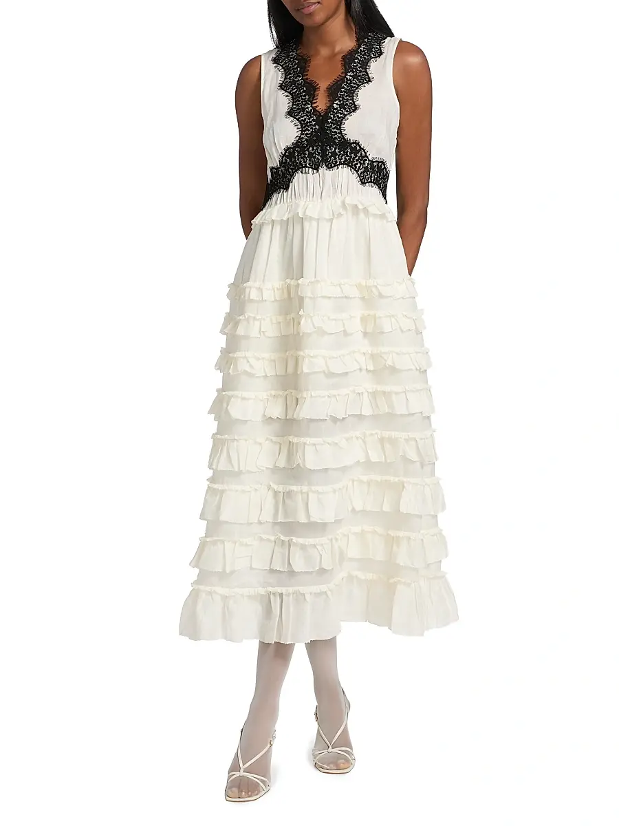 Sea Women's Anise Lace-Trim Frill Midi-Dress | Thumbnail 3