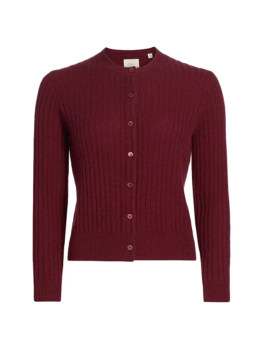DÔEN Women's Danae Rib-Knit Cashmere Cardigan - Malbec | Image 1 DÔEN Women's Danae Rib-Knit Cashmere Cardigan - Malbec | Image 1