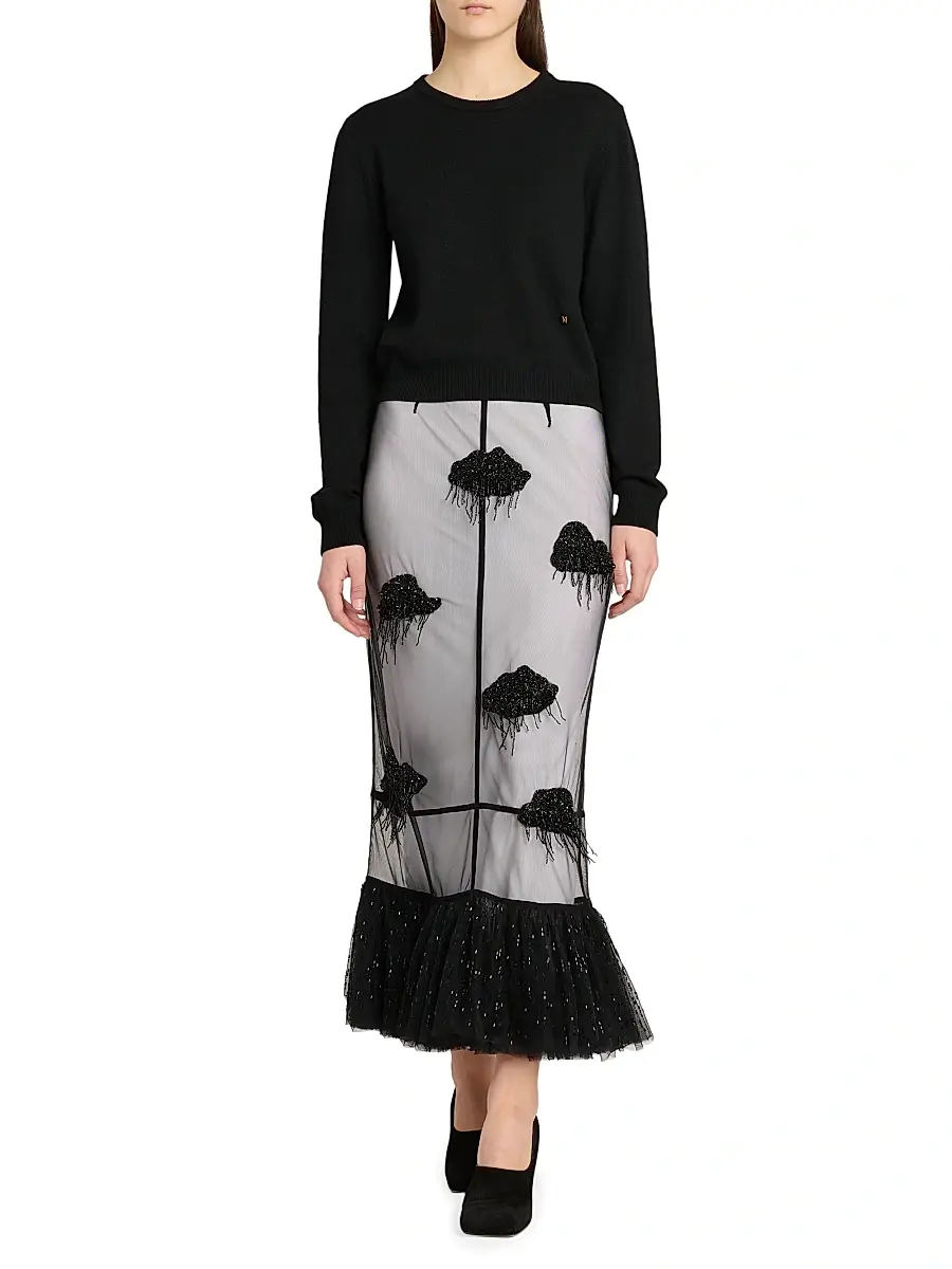 MOSCHINO Women's Appliqué Mesh Midi-Skirt | Thumbnail 2 MOSCHINO Women's Appliqué Mesh Midi-Skirt | Thumbnail 2