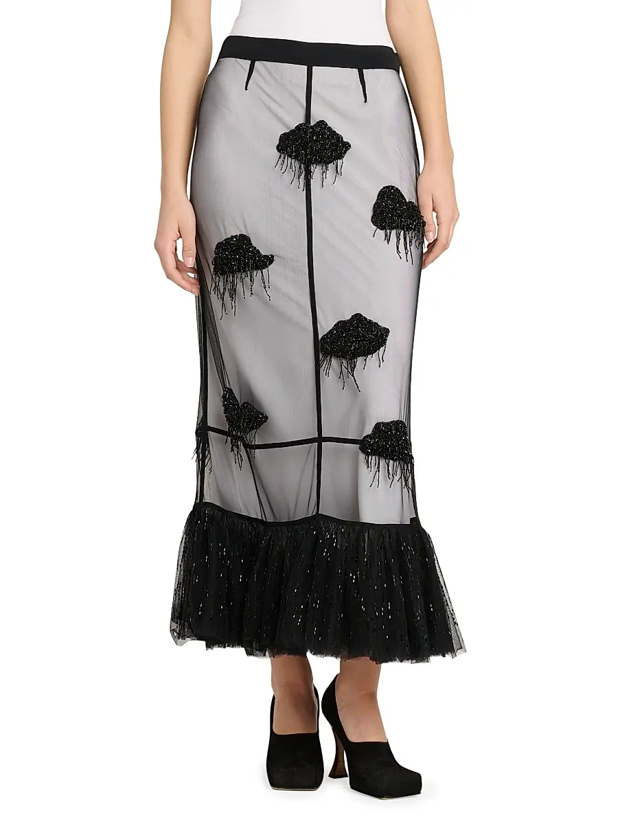 MOSCHINO Women's Appliqué Mesh Midi-Skirt | Thumbnail 3 MOSCHINO Women's Appliqué Mesh Midi-Skirt | Thumbnail 3
