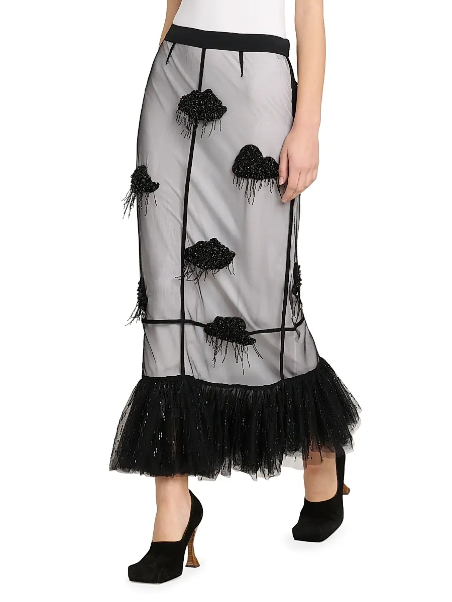 MOSCHINO Women's Appliqué Mesh Midi-Skirt | Thumbnail 4 MOSCHINO Women's Appliqué Mesh Midi-Skirt | Thumbnail 4