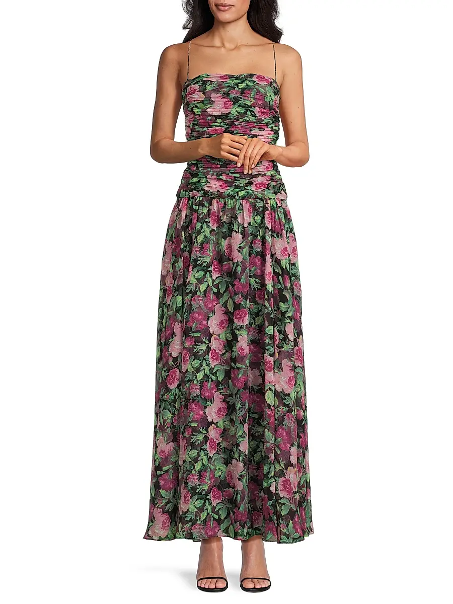 Ungaro Women's Dylan Floral Chiffon Ruched Maxi Dress | Thumbnail 2