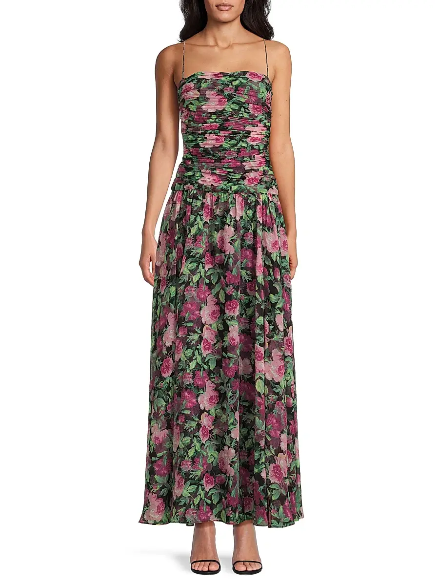 Ungaro Women's Dylan Floral Chiffon Ruched Maxi Dress | Thumbnail 3