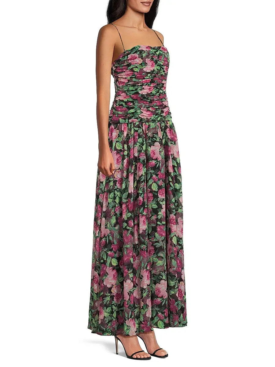 Ungaro Women's Dylan Floral Chiffon Ruched Maxi Dress | Thumbnail 4