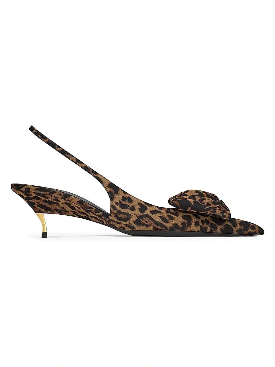 Saint Laurent Women's Dakota Slingback Pumps in Leopard Silk Muslin - Leopard | Thumbnail 2 Saint Laurent Women's Dakota Slingback Pumps in Leopard Silk Muslin - Leopard | Thumbnail 2