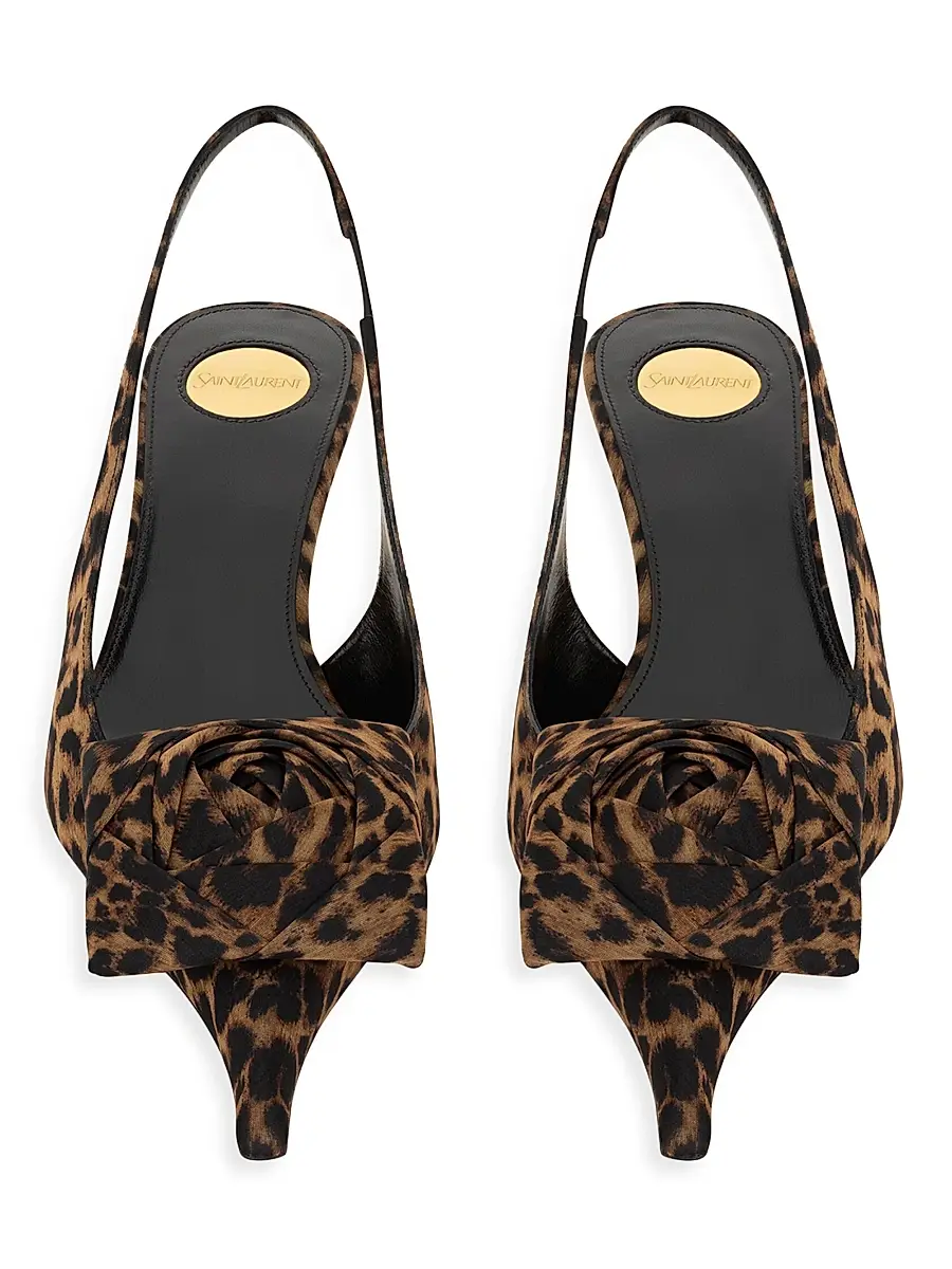 Saint Laurent Women's Dakota Slingback Pumps in Leopard Silk Muslin - Leopard | Thumbnail 3 Saint Laurent Women's Dakota Slingback Pumps in Leopard Silk Muslin - Leopard | Thumbnail 3