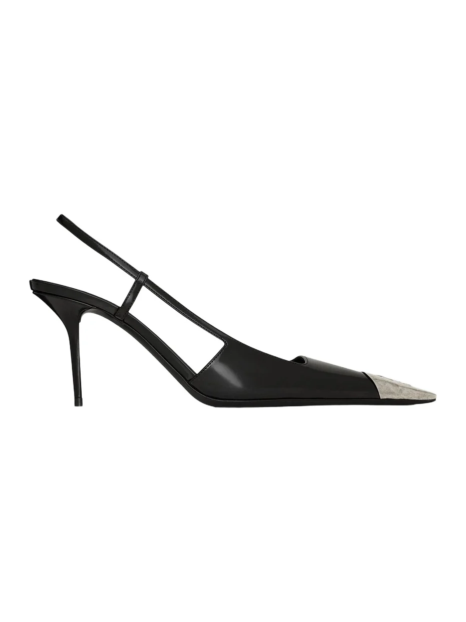 Women's Jeanne Slingback Pumps in Glazed Leather - Black Women's Jeanne Slingback Pumps in Glazed Leather - Black