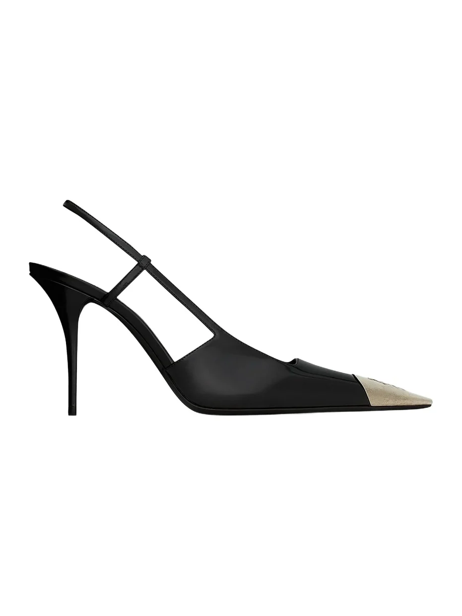 Women's Jeanne Slingback Pumps in Glazed Leather - Black Women's Jeanne Slingback Pumps in Glazed Leather - Black