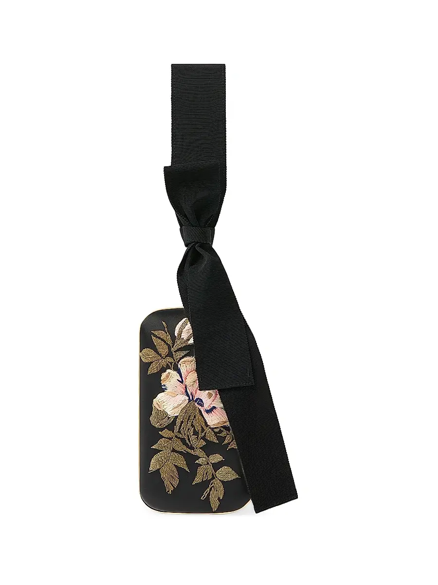 Givenchy Women's Evening Clutch with Floral Embroideries and Bow - Black | Image 1 Givenchy Women's Evening Clutch with Floral Embroideries and Bow - Black | Image 1