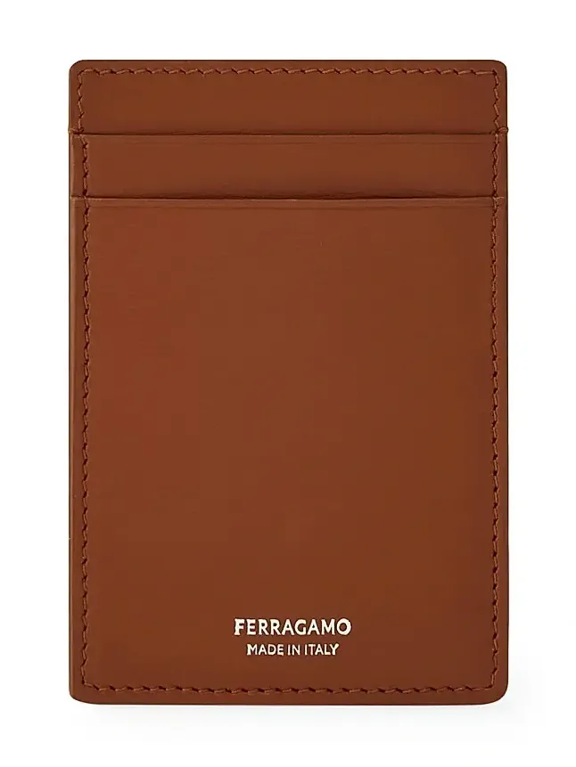 Men's Florence Leather Card Case & Money Clip - New Cognac