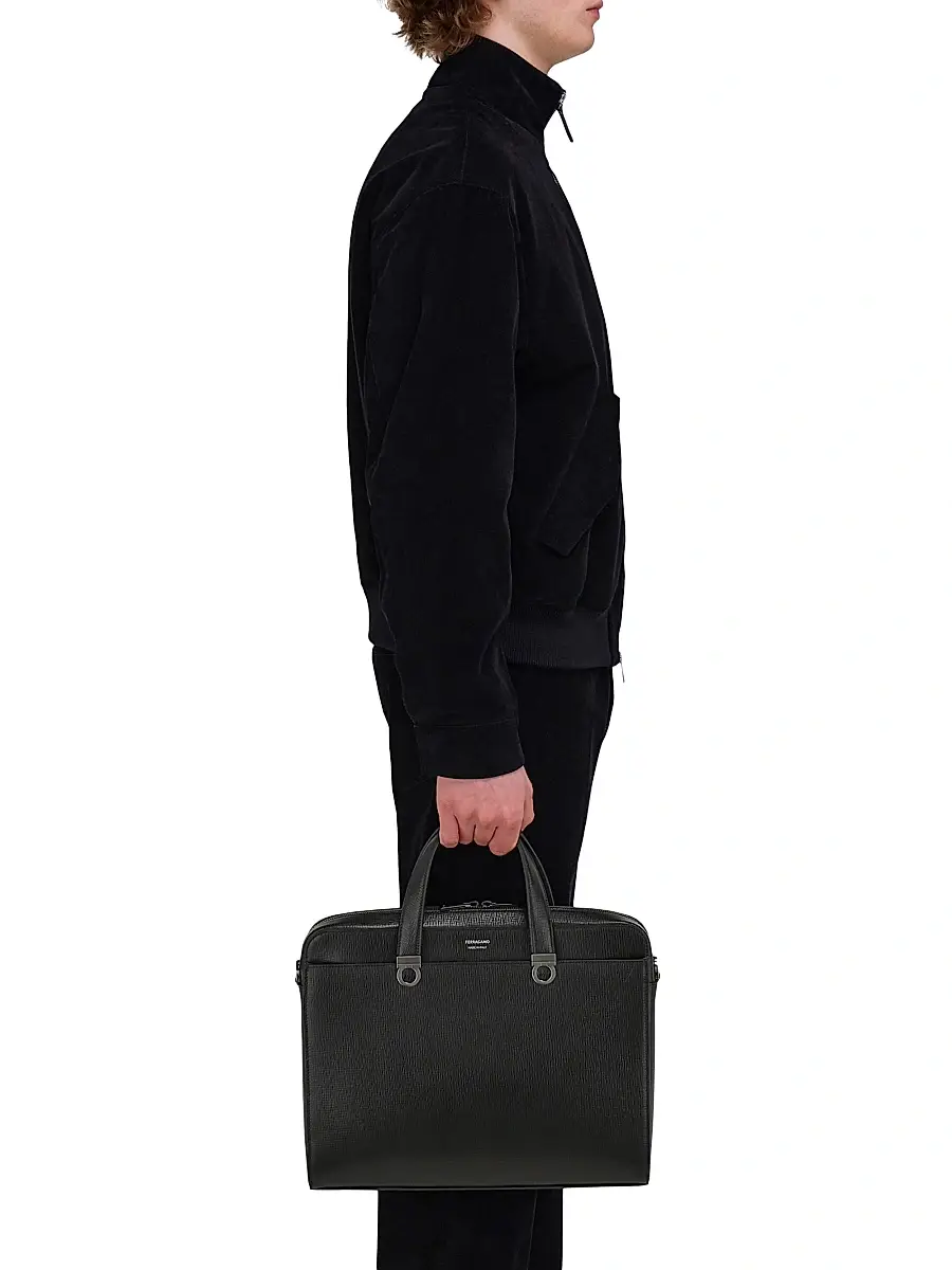 Ferragamo Men's Trading Hammered Leather Briefcase | Thumbnail 3 Ferragamo Men's Trading Hammered Leather Briefcase | Thumbnail 3