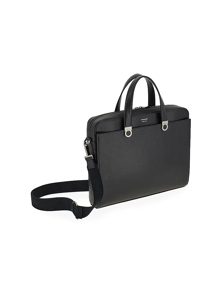 Ferragamo Men's Trading Hammered Leather Briefcase | Thumbnail 4 Ferragamo Men's Trading Hammered Leather Briefcase | Thumbnail 4