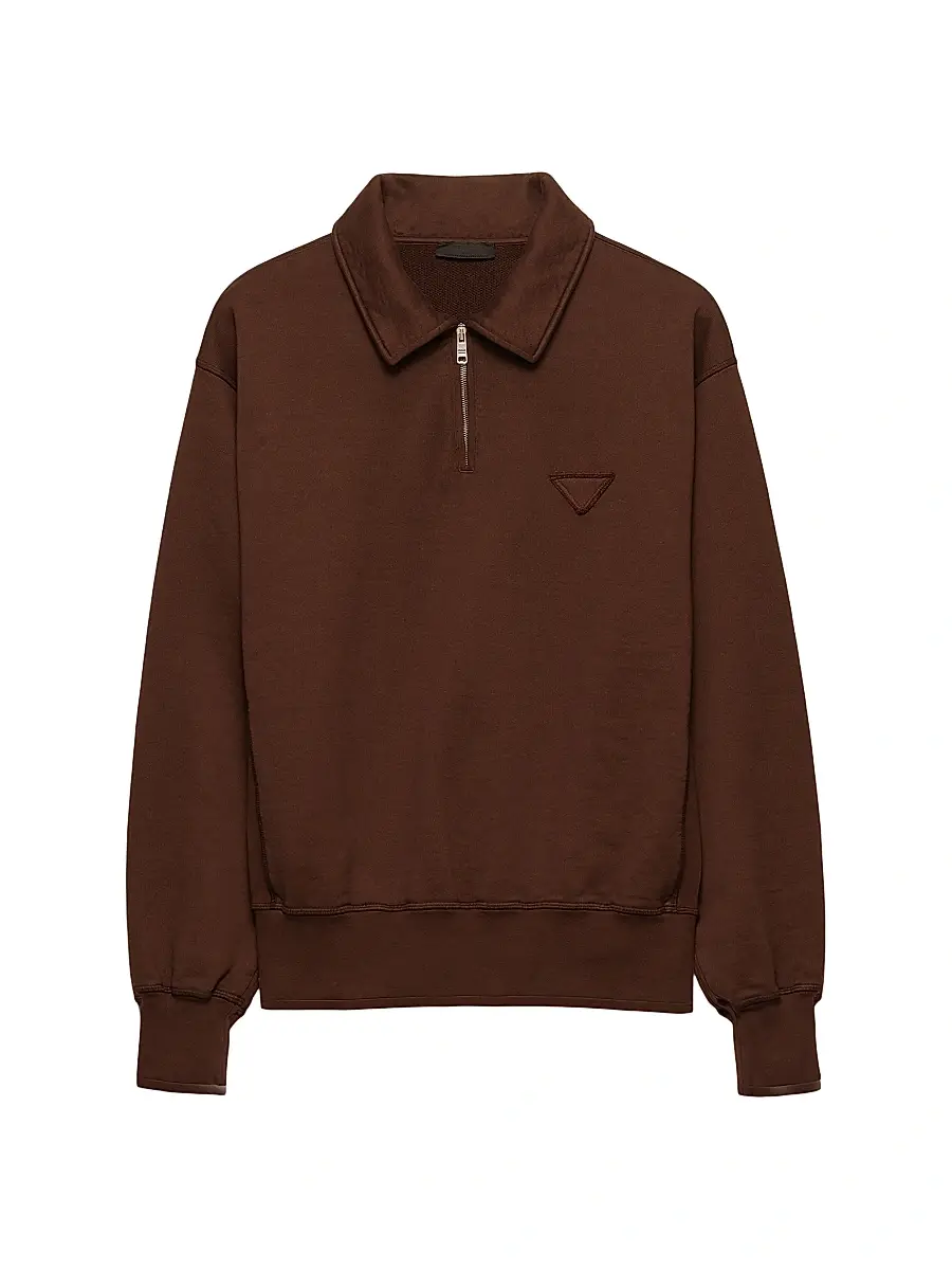 Prada Men's Cotton Fleece Polo Shirt - Brown | Image 1 Prada Men's Cotton Fleece Polo Shirt - Brown | Image 1