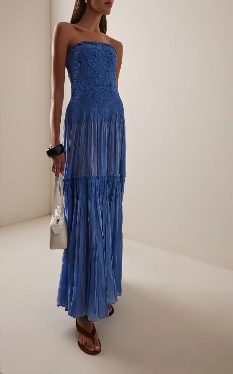 Ulla Johnson Nora Smocked Cotton-Silk Blend Maxi Dress | Thumbnail 2