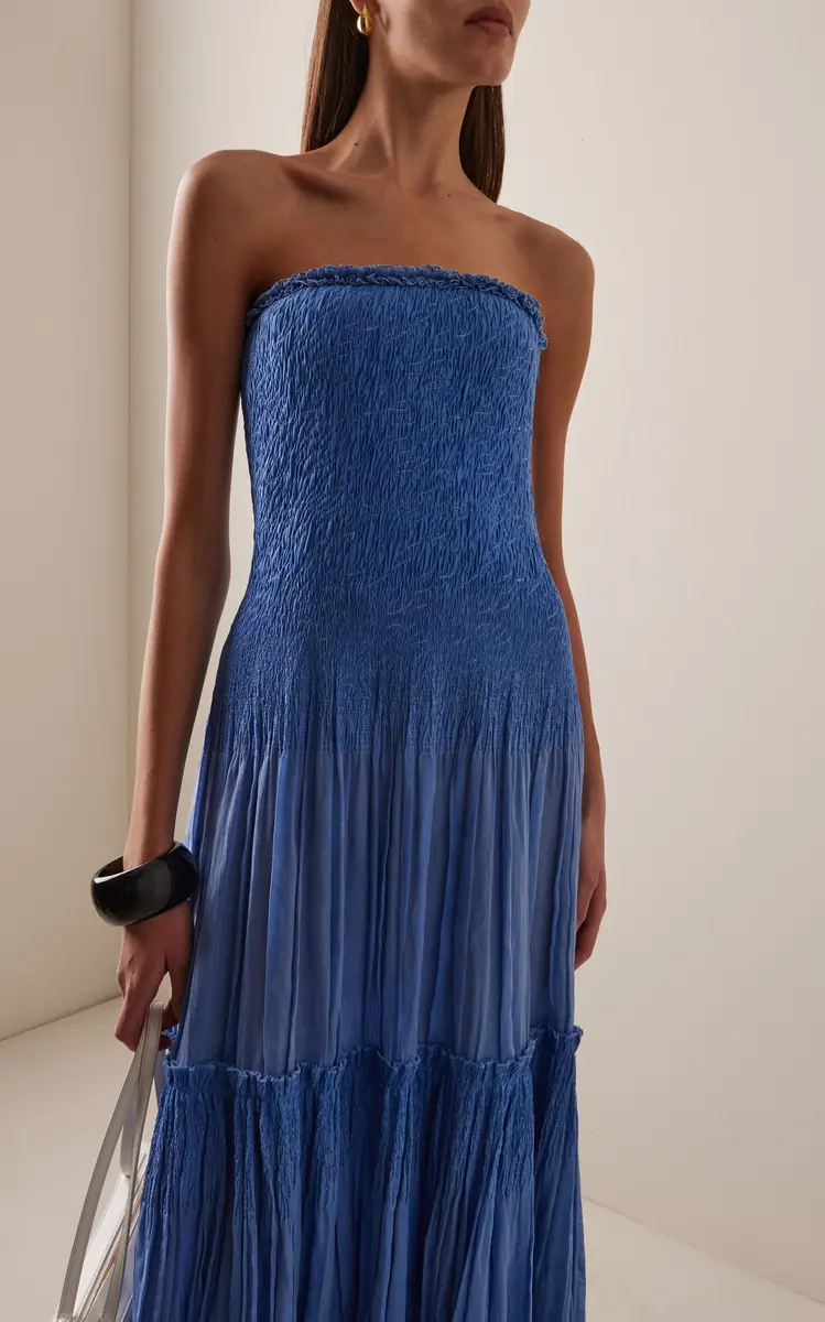Ulla Johnson Nora Smocked Cotton-Silk Blend Maxi Dress | Thumbnail 3