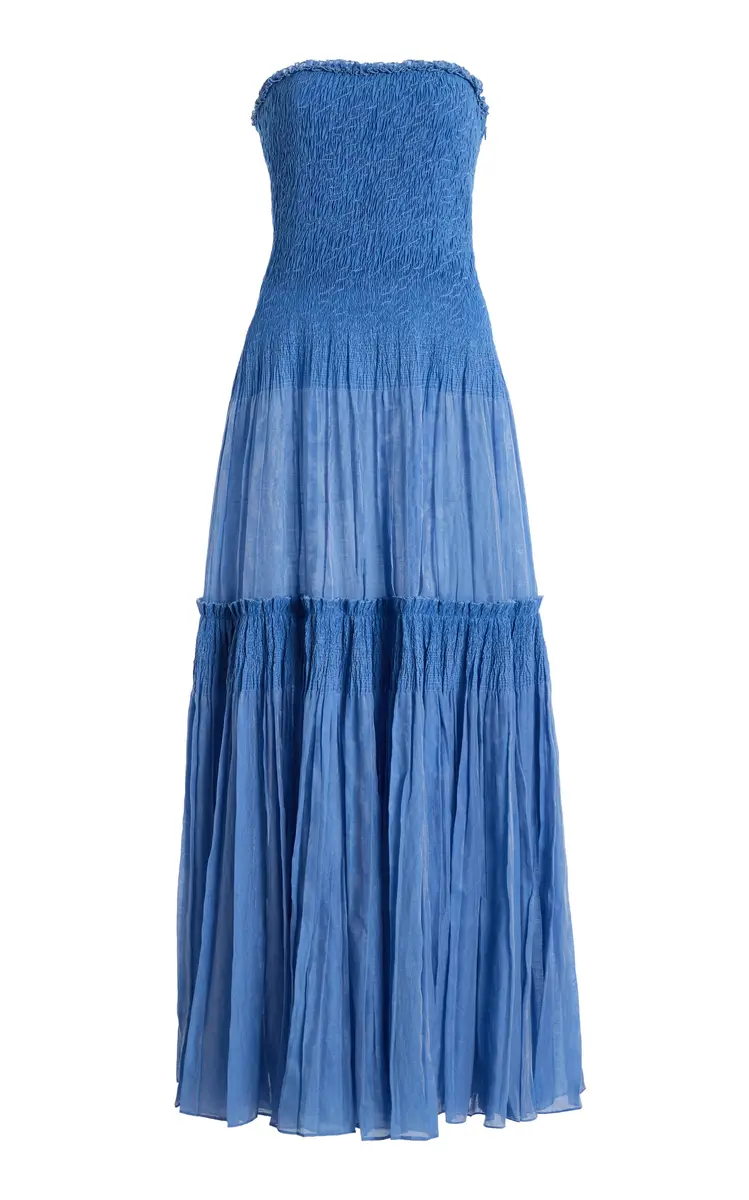 Ulla Johnson Nora Smocked Cotton-Silk Blend Maxi Dress | Thumbnail 8