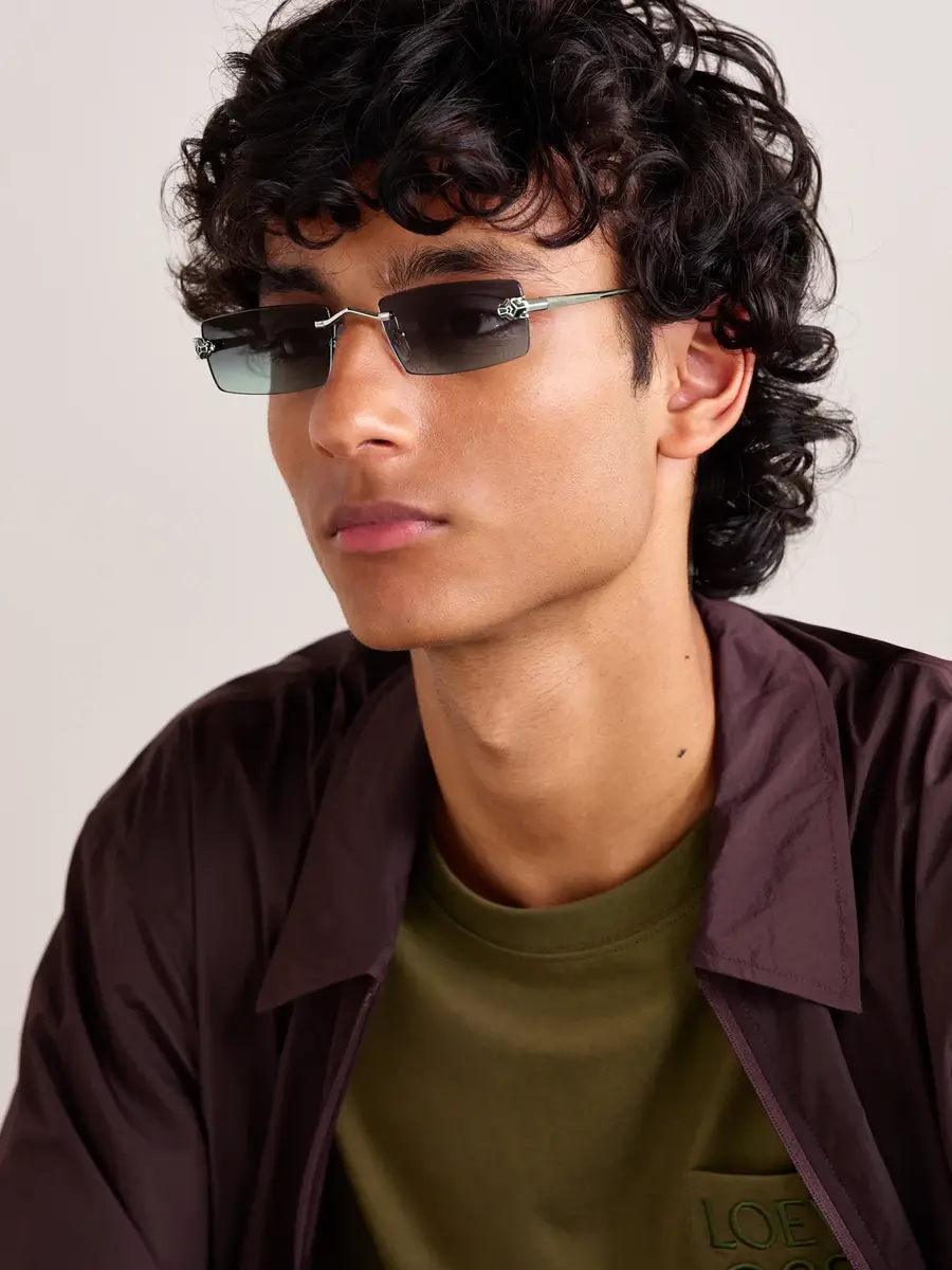 Cartier Eyewear Panthère De Cartier Square-Frame Rimless Acetate and Silver-Tone Sunglasses - Men | Thumbnail 2