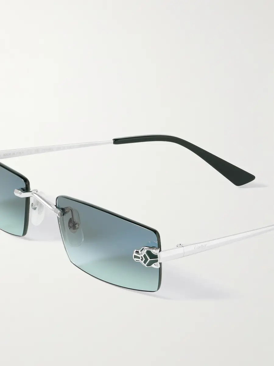 Cartier Eyewear Panthère De Cartier Square-Frame Rimless Acetate and Silver-Tone Sunglasses - Men | Thumbnail 3