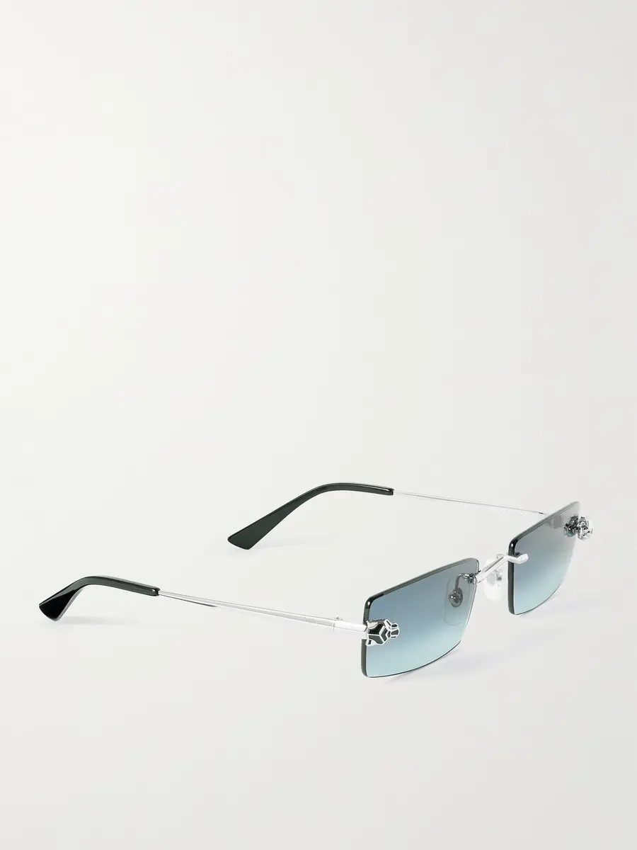 Cartier Eyewear Panthère De Cartier Square-Frame Rimless Acetate and Silver-Tone Sunglasses - Men | Thumbnail 4
