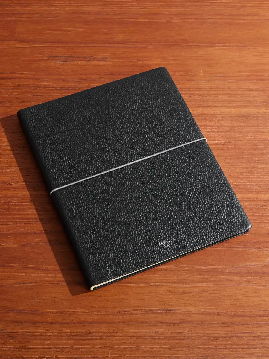 Serapian Large Logo-Print Full-Grain Cachemire Leather Notebook - Men