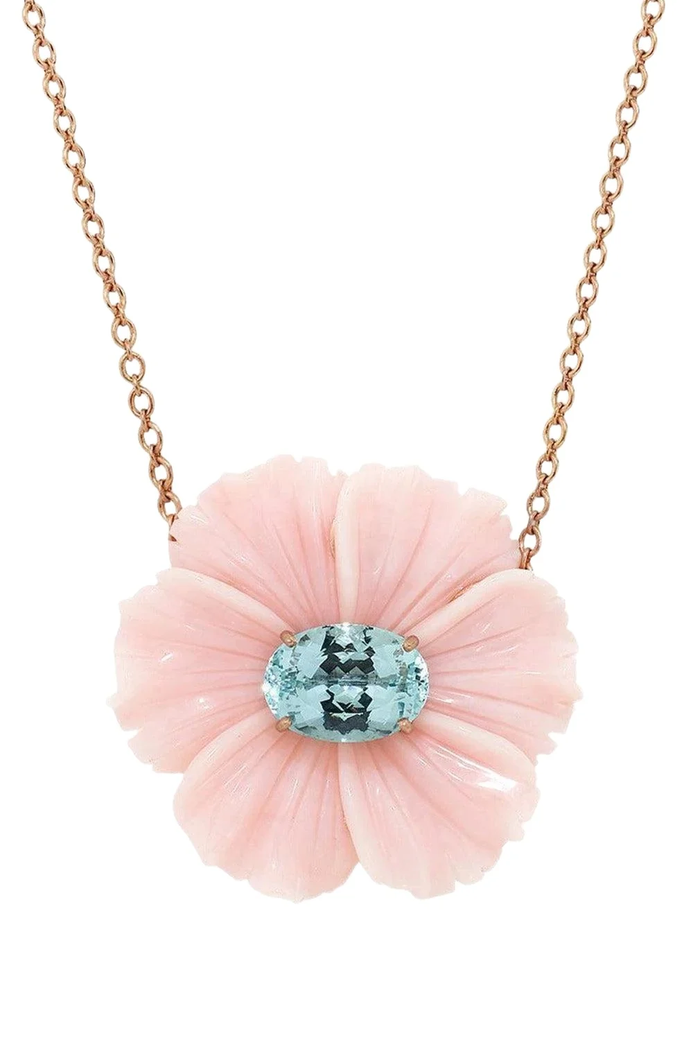 Aquamarine Pink Opal Tropical Flower Necklace Aquamarine Pink Opal Tropical Flower Necklace
