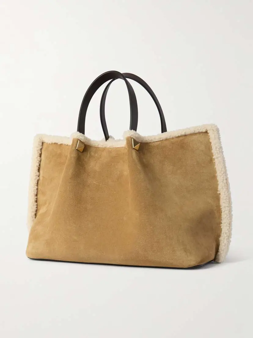 Valentino Garavani Vlogo Medium Leather-trimmed Embellished Suede Shoulder Bag | Thumbnail 3 Valentino Garavani Vlogo Medium Leather-trimmed Embellished Suede Shoulder Bag | Thumbnail 3