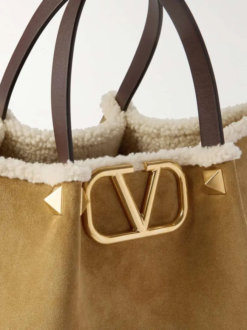 Valentino Garavani Vlogo Medium Leather-trimmed Embellished Suede Shoulder Bag | Thumbnail 4 Valentino Garavani Vlogo Medium Leather-trimmed Embellished Suede Shoulder Bag | Thumbnail 4