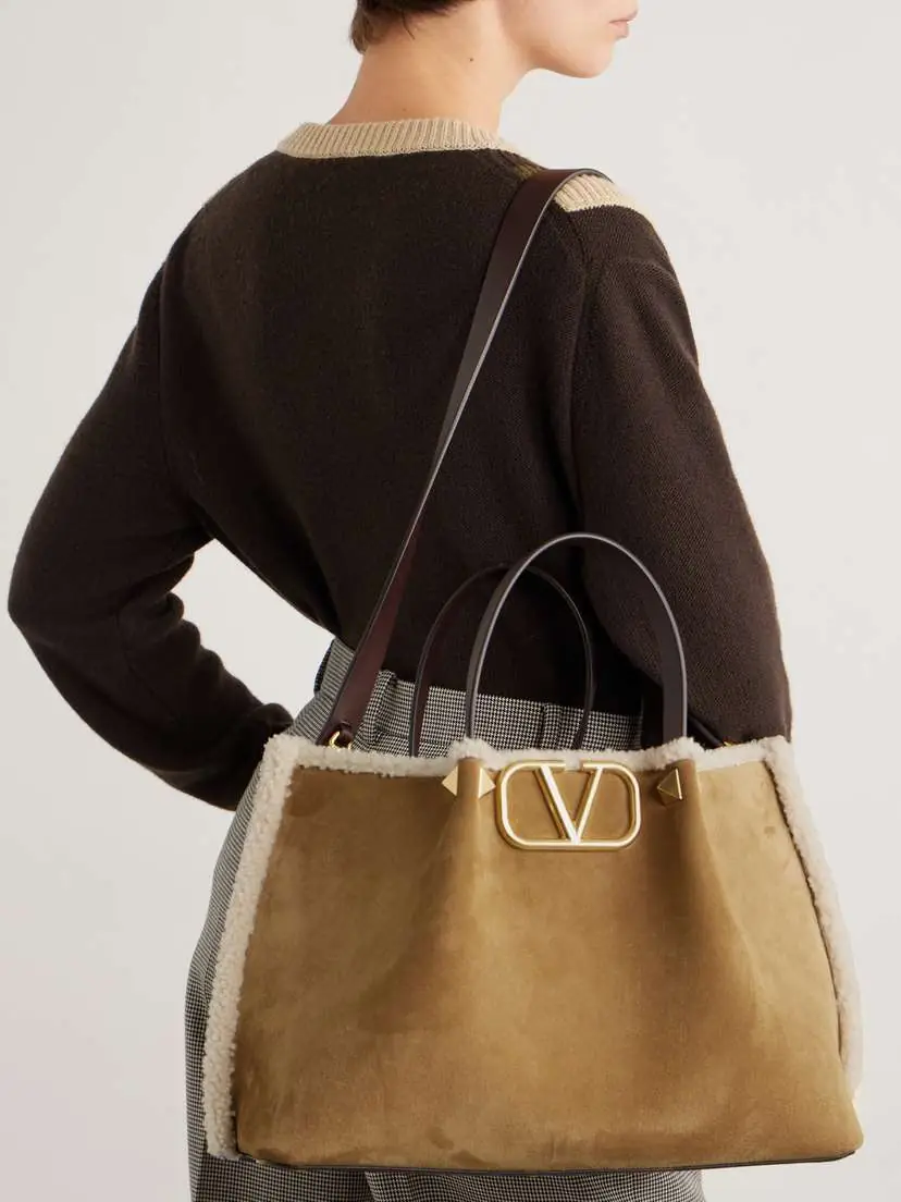Valentino Garavani Vlogo Medium Leather-trimmed Embellished Suede Shoulder Bag | Thumbnail 6 Valentino Garavani Vlogo Medium Leather-trimmed Embellished Suede Shoulder Bag | Thumbnail 6