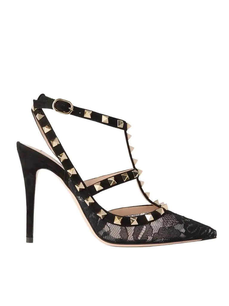 Valentino Garavani Rockstud 100 Suede-trimmed Lace Pumps | Image 1 Valentino Garavani Rockstud 100 Suede-trimmed Lace Pumps | Image 1