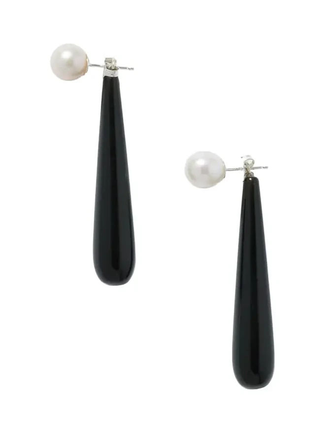 Medium Angelyne Onyx And Pearl Earrings - Black