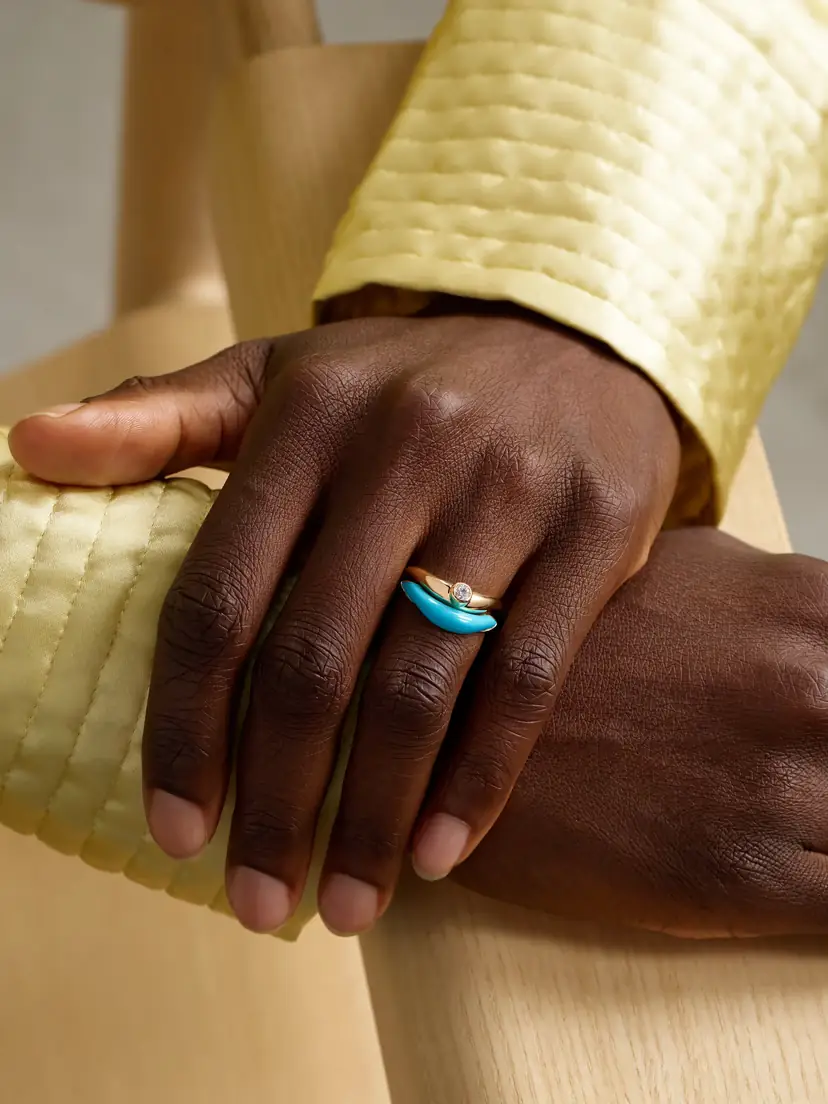 L’Atelier Nawbar Boa Stackable Set Of Two 18-karat Gold, Diamond And Turquoise Rings | Thumbnail 2 L’Atelier Nawbar Boa Stackable Set Of Two 18-karat Gold, Diamond And Turquoise Rings | Thumbnail 2