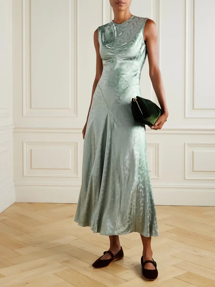 DÔEN Ginette Paneled Floral-jacquard Satin Midi Dress | Thumbnail 2