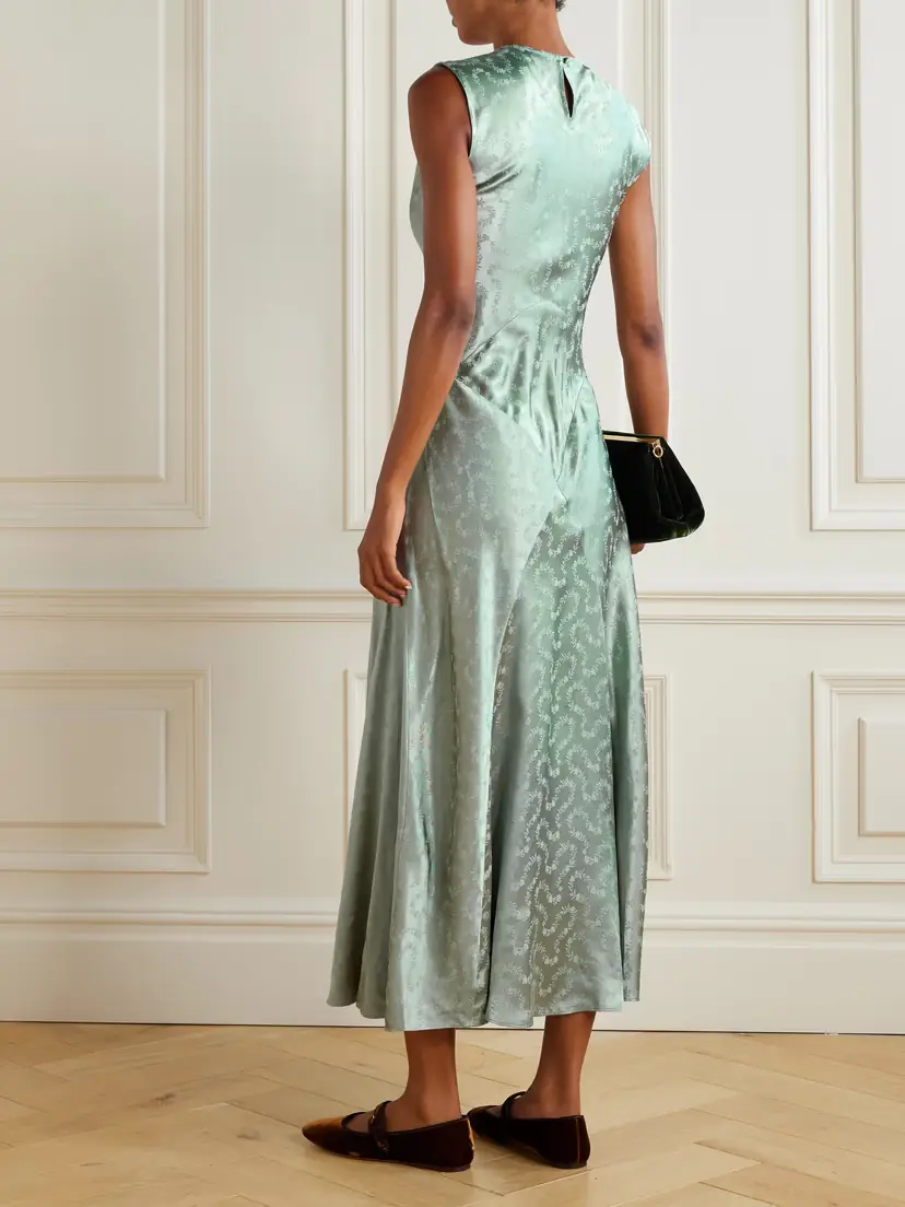 DÔEN Ginette Paneled Floral-jacquard Satin Midi Dress | Thumbnail 3