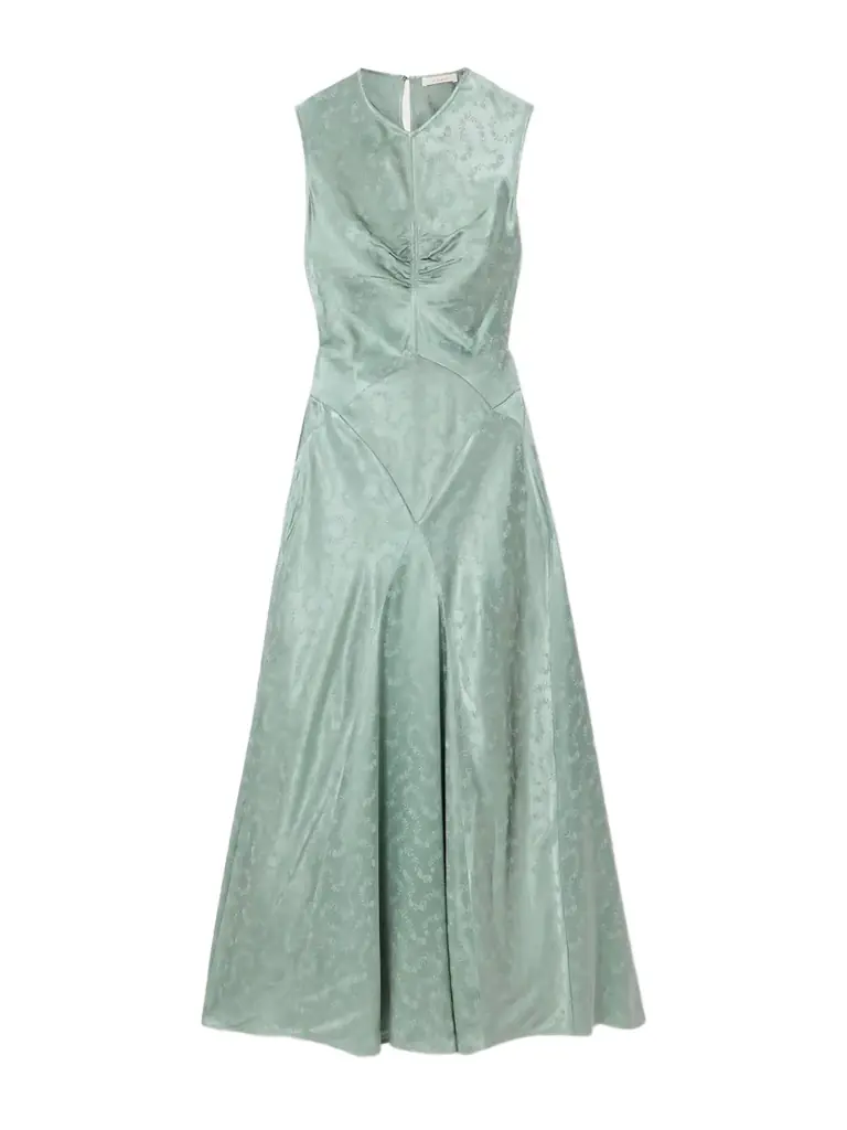 DÔEN Ginette Paneled Floral-jacquard Satin Midi Dress | Image 1 DÔEN Ginette Paneled Floral-jacquard Satin Midi Dress | Image 1