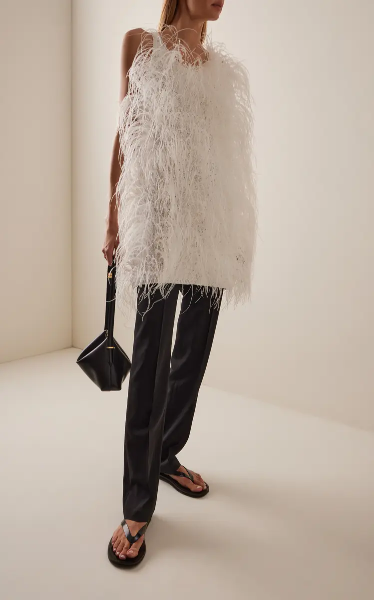 FFORME Salomi Feather-Embellished Cotton-Knit Mini Dress | Thumbnail 3