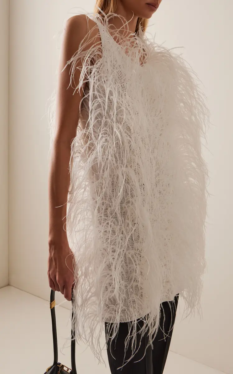 FFORME Salomi Feather-Embellished Cotton-Knit Mini Dress | Thumbnail 4