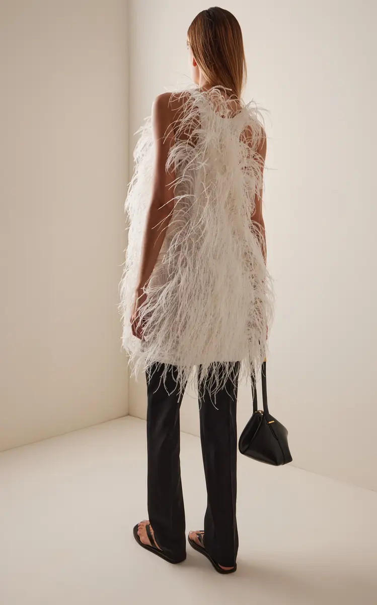 FFORME Salomi Feather-Embellished Cotton-Knit Mini Dress | Thumbnail 5