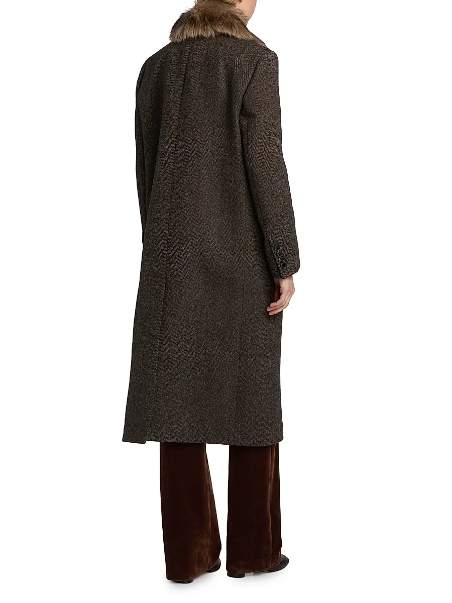 Nili Lotan Women's Edina Wool & Shearling Long Coat - Bark Herringbone | Thumbnail 5 Nili Lotan Women's Edina Wool & Shearling Long Coat - Bark Herringbone | Thumbnail 5