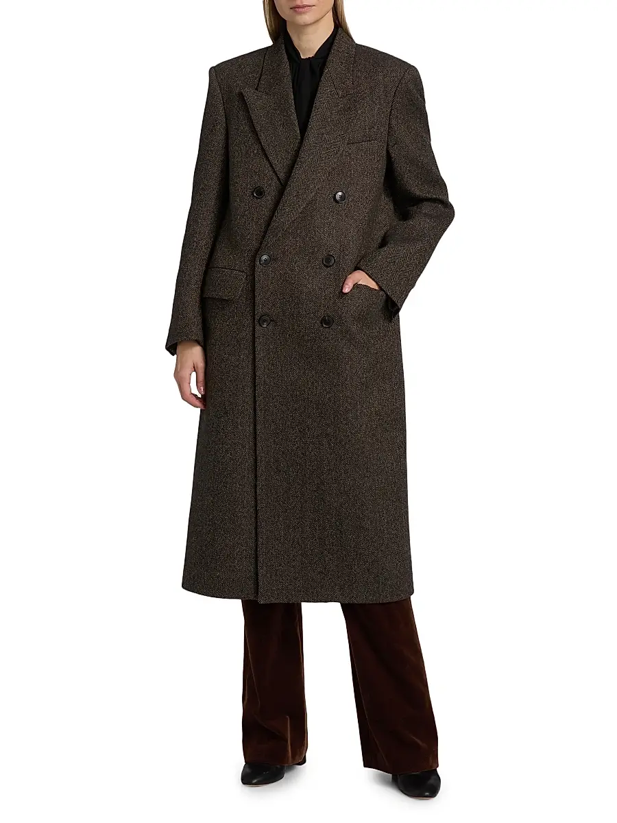 Nili Lotan Women's Edina Wool & Shearling Long Coat - Bark Herringbone | Thumbnail 6 Nili Lotan Women's Edina Wool & Shearling Long Coat - Bark Herringbone | Thumbnail 6