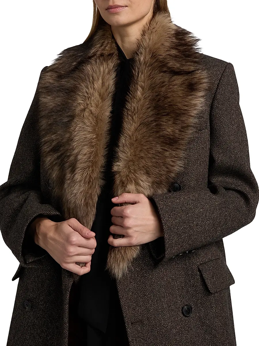Nili Lotan Women's Edina Wool & Shearling Long Coat - Bark Herringbone | Thumbnail 7 Nili Lotan Women's Edina Wool & Shearling Long Coat - Bark Herringbone | Thumbnail 7